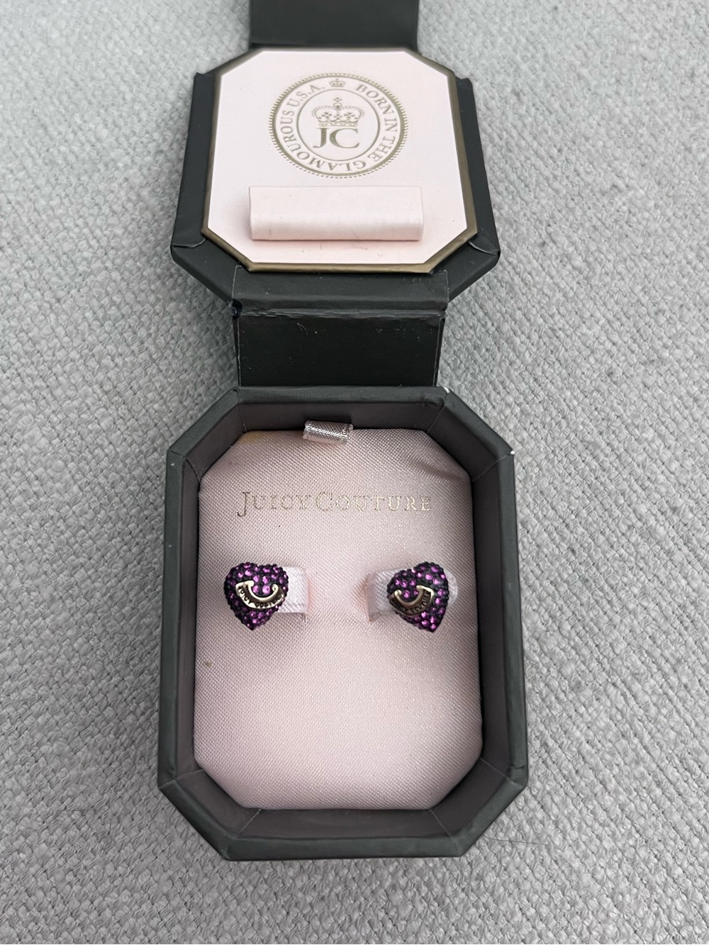 Juicy Couture Hot Pink Pave Heart Stud Earrings